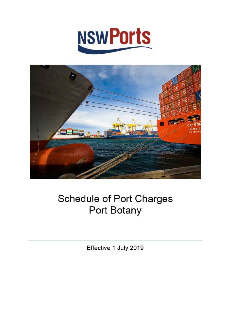 Port Botany Schedule of Port Charges effective 1 July 2019