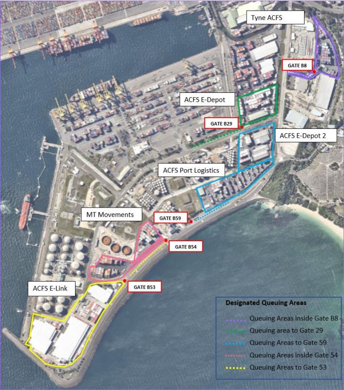 Designated queuing areas - Port Botany